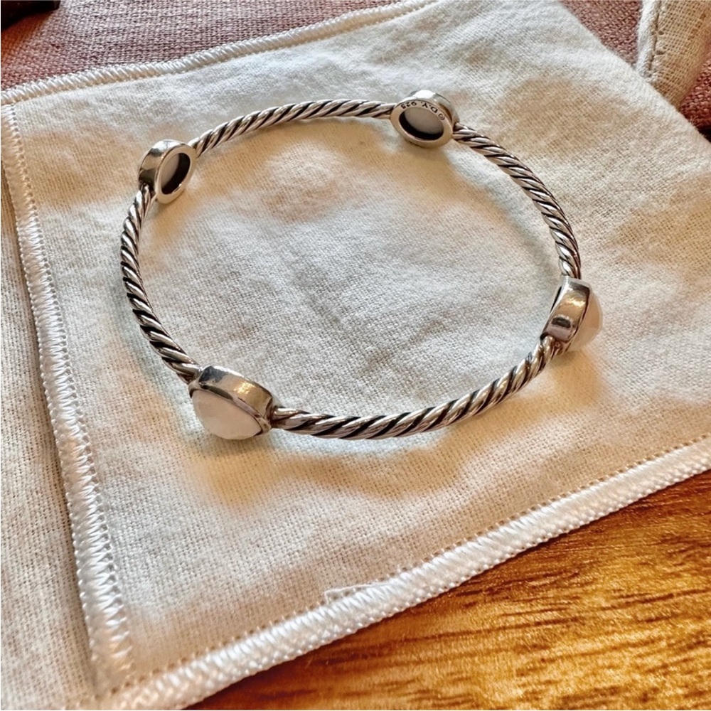 David Yurman Sterling Silver White Agate 3mm Four Station Bangle Bracelet